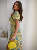 Patterned maxi dress with a tied neckline, yellow 0596 - Online store - Boutique